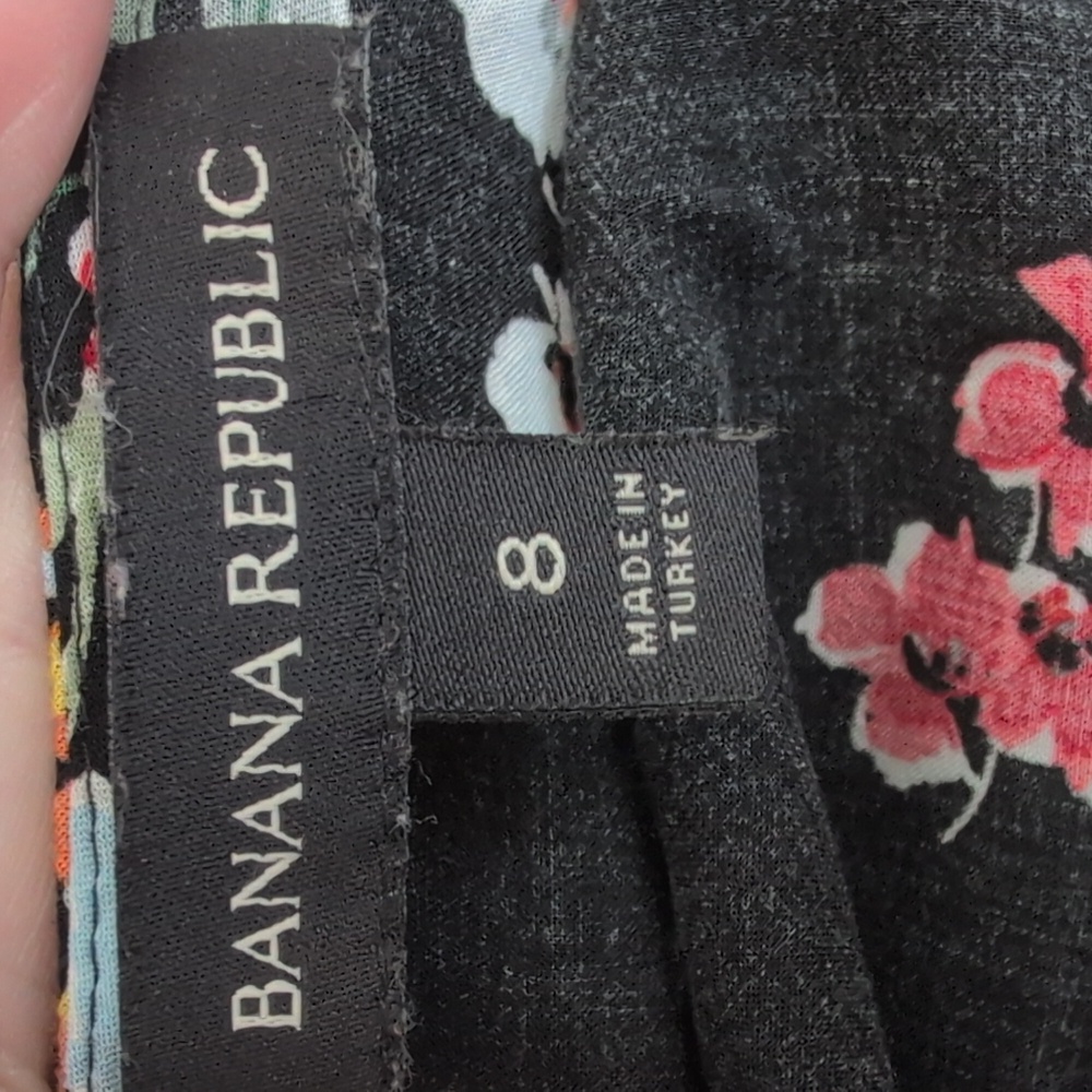 Banana Republic Floral Smocked Midi Dress Black Puff Sleeve V-Neck Size 8 - Picture 13 of 16
